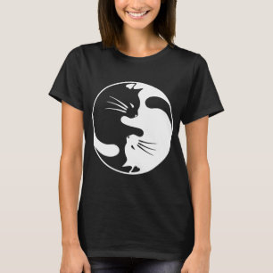 Black White Cat Yin en Yang T-shirt voor vrouwen e