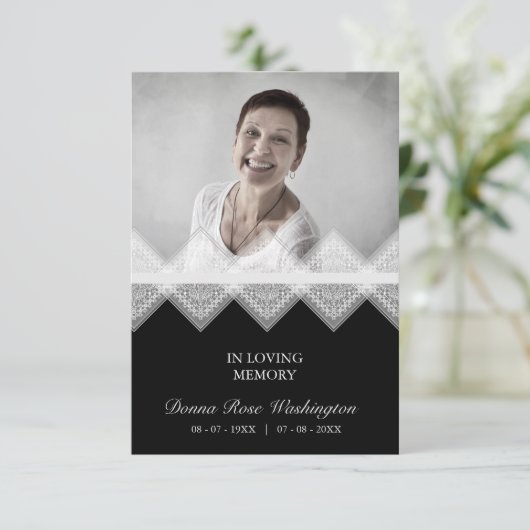 Black & White Celebration Life Funeral Lace Effect (Staand voorkant)