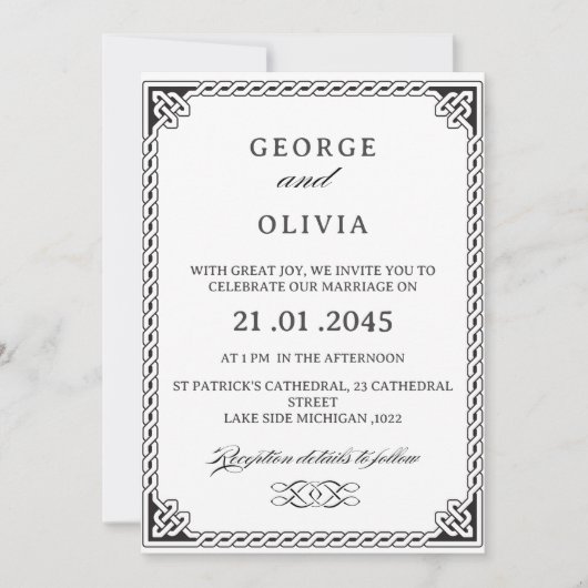 Black White Celtic Knot Wedding Kaart (Voorkant)