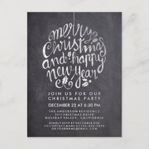 Black White Chalkboard Holly Merry Kerstparty Briefkaart