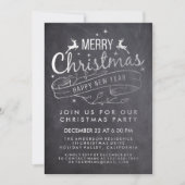 Black White Chalkboard Holly Merry Kerstparty Kaart (Voorkant)
