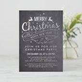 Black White Chalkboard Holly Merry Kerstparty Kaart (Staand voorkant)