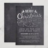 Black White Chalkboard Holly Merry Kerstparty Kaart (Voorkant / Achterkant)