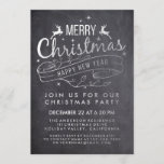 Black White Chalkboard Holly Merry Kerstparty Kaart<br><div class="desc">Elegant Black and White Chalkboard Merry Kerstmis en Happy New Year Typografie. Holly Merry kerstparty Kaart Sjabloon.</div>