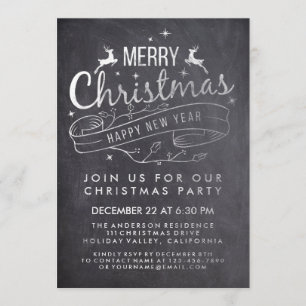 Black White Chalkboard Holly Merry Kerstparty Kaart
