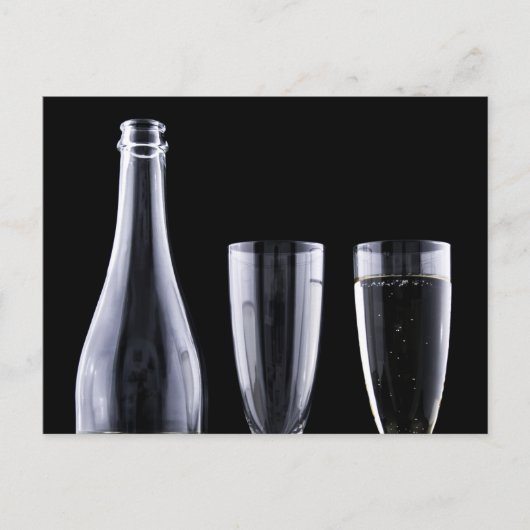 Black White Champagne Flete Glasses Festive Briefkaart (Voorkant)