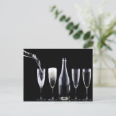 Black White Champagne Flete Glasses Festive Briefkaart (Staand voorkant)