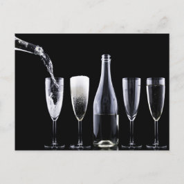 Black White Champagne Flete Glasses Festive Briefkaart