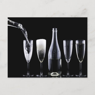 Black White Champagne Flete Glasses Festive Briefkaart