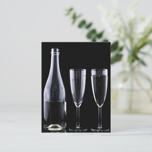 Black White Champagne Flete Glasses Festive Briefkaart (Staand voorkant)