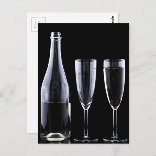 Black White Champagne Flete Glasses Festive Briefkaart (Voorkant / Achterkant)