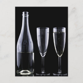 Black White Champagne Flete Glasses Festive Briefkaart