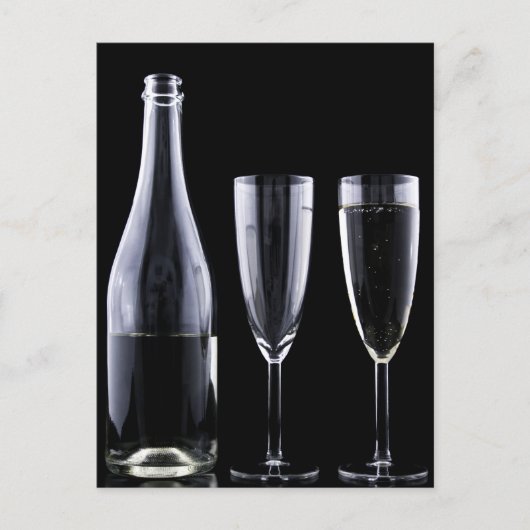 Black White Champagne Flete Glasses Festive Briefkaart (Voorkant)