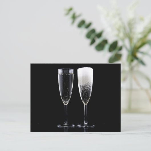 Black White Champagne Flete Glasses Festive Briefkaart (Staand voorkant)