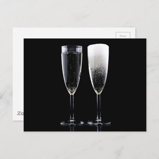 Black White Champagne Flete Glasses Festive Briefkaart (Voorkant / Achterkant)