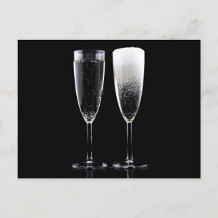 Black White Champagne Flete Glasses Festive Briefkaart