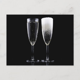 Black White Champagne Flete Glasses Festive Briefkaart