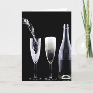 Black White Champagne Flete Glasses Festive Feestdagen Kaart