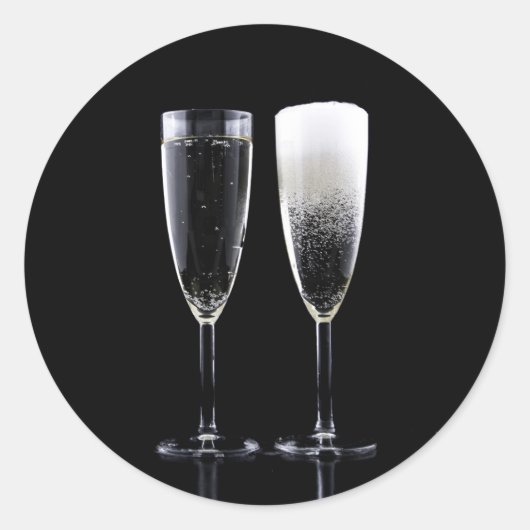 Black White Champagne Flete Glasses Festive Ronde Sticker (Voorkant)