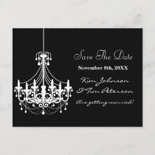 Black White Chandelier Wedding Save Date Briefkaar Aankondigingskaart