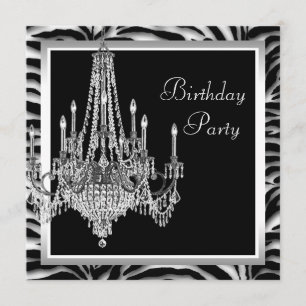 Black White Chandelier Zebra Birthday Party Kaart