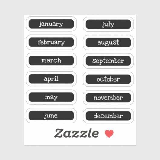 Black White Charming Name of the Months Labels (Vel)