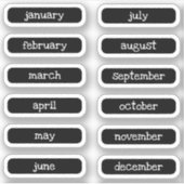 Black White Charming Name of the Months Labels (Voorkant)