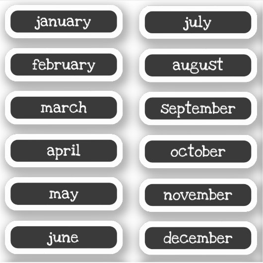 Black White Charming Name of the Months Labels (Voorkant)