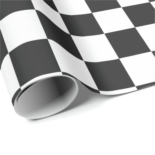 Black White Check Checkerboard Patroon Cadeaupapier (Rol Hoek)