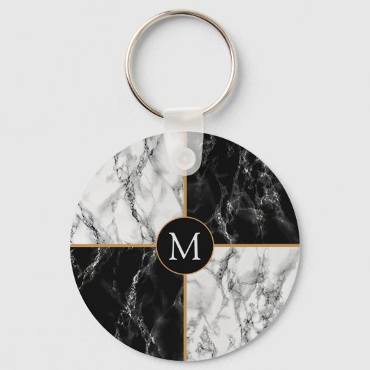 Black White Check Marble Sleutelhanger - Uw brief (Voorkant)