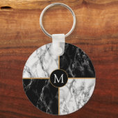 Black White Check Marble Sleutelhanger - Uw brief (Voorkant)