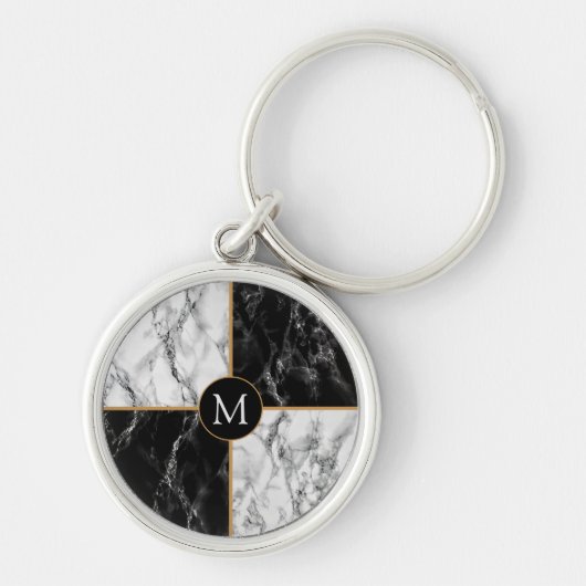 Black White Check Marble Sleutelhanger - Uw brief (Voorkant)
