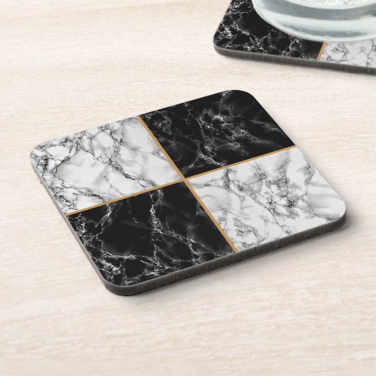 Black White Check Marble Stone Onderzetter (Linkerzijde)
