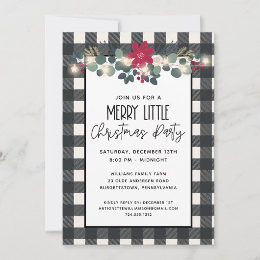 Black White Check Merry Little Kerstparty Kaart (Voorkant)