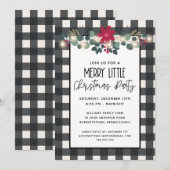 Black White Check Merry Little Kerstparty Kaart (Voorkant / Achterkant)