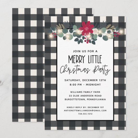 Black White Check Merry Little Kerstparty Kaart (Voorkant / Achterkant)