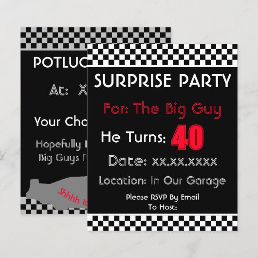 Black White Check Party uitgenodigd (Voorkant / Achterkant)