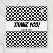 Black White Check Pattern Racing Theme Birthday Bedankjes Labels (Achterkant)