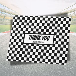 Black White Check Pattern Racing Theme Birthday Bedankkaart