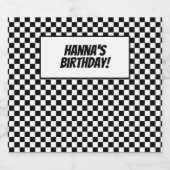 Black White Check Pattern Racing Theme Birthday Bier Etiket (Enkel label)