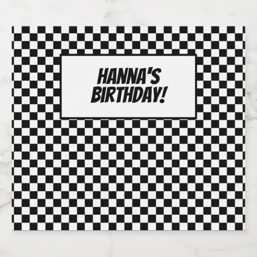 Black White Check Pattern Racing Theme Birthday Bier Etiket (Enkel label)