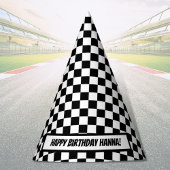 Black White Check Pattern Racing Theme Birthday Feesthoedjes
