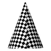 Black White Check Pattern Racing Theme Birthday Feesthoedjes (Achterkant)