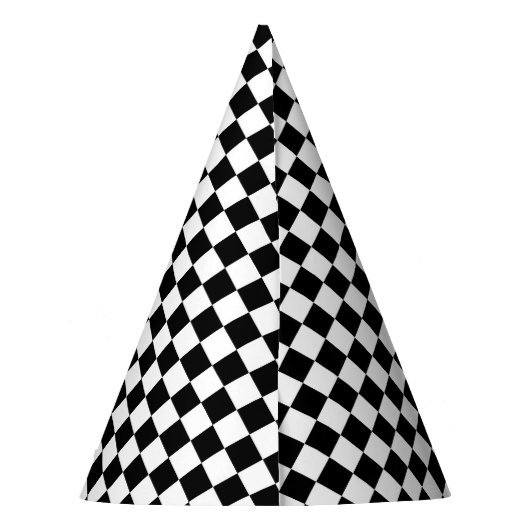 Black White Check Pattern Racing Theme Birthday Feesthoedjes (Achterkant)