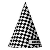 Black White Check Pattern Racing Theme Birthday Feesthoedjes (Links)