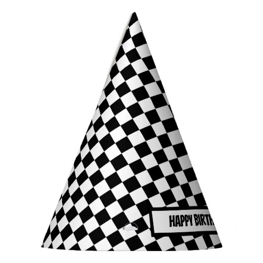 Black White Check Pattern Racing Theme Birthday Feesthoedjes (Links)