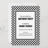 Black White Check Pattern Racing Theme Birthday Kaart (Voorkant)