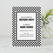 Black White Check Pattern Racing Theme Birthday Kaart (Staand voorkant)