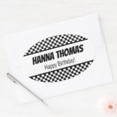 Black White Check Pattern Racing Theme Birthday Ovale Sticker (Envelop)