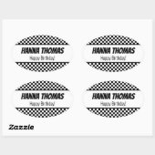 Black White Check Pattern Racing Theme Birthday Ovale Sticker (Vel)